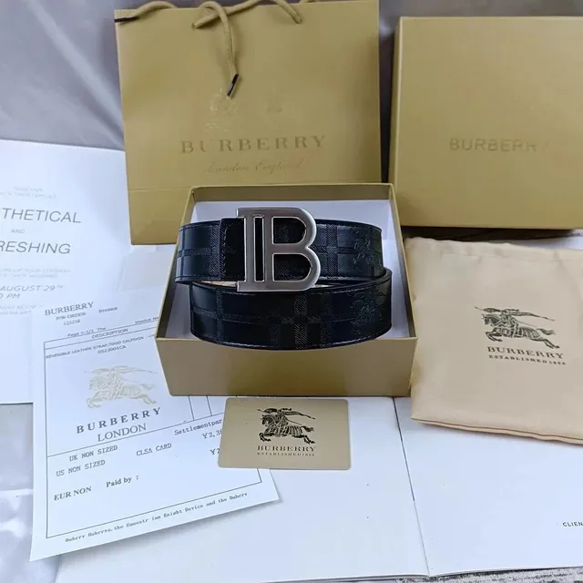 Burberry Reversible Leather Belt Check and Equestrian Knight Print