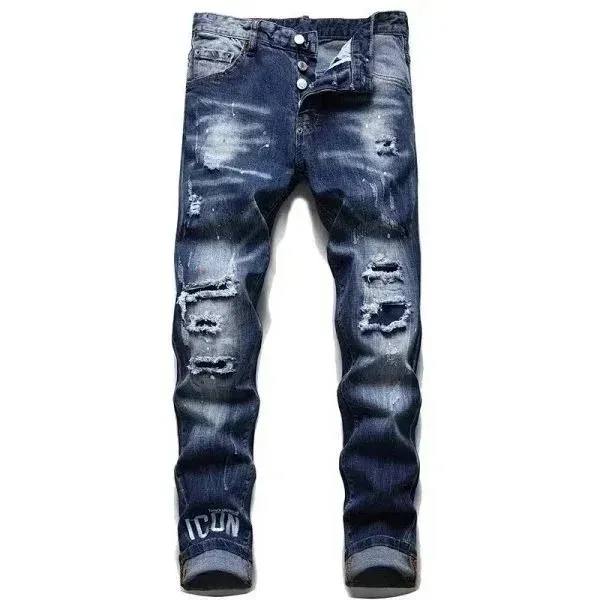 Distressed Slim Jeans Ripped Icon Print