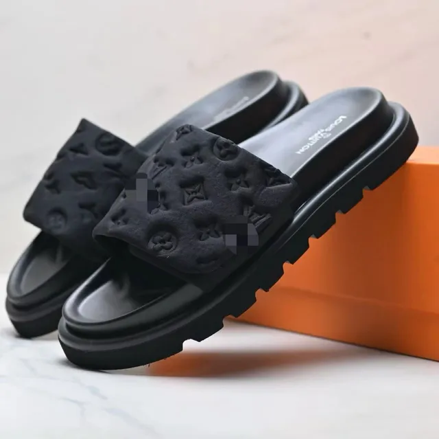 Louis Vuitton LV Slide Sandal Monogram Embossed Black