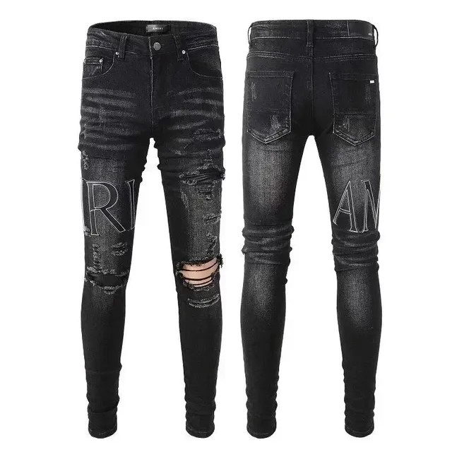 Amiri Distressed Skinny Jeans Logo Print