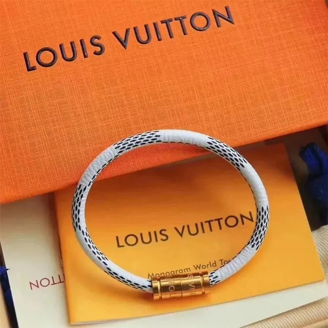 Louis Vuitton Monogram World Tour Bracelet White Leather with Black Monogram Print