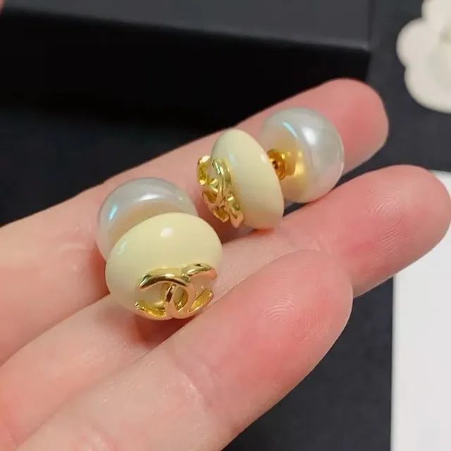 Chanel Pearl Earrings Double Pearl with CC Logo