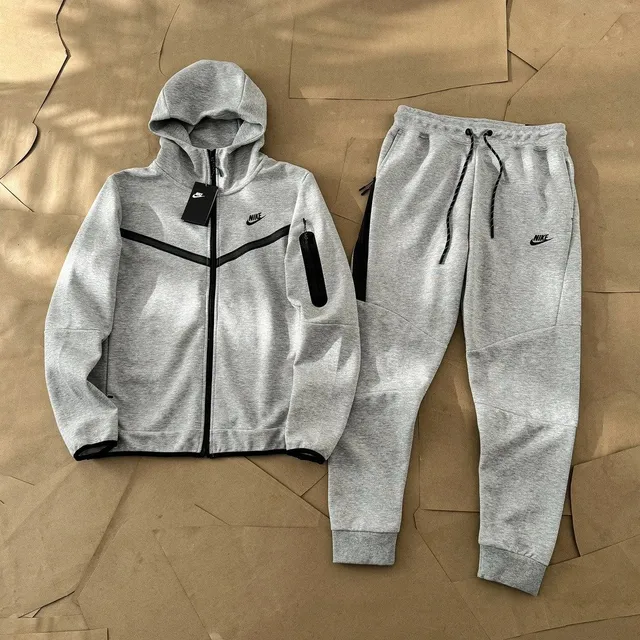 Nike Tech Fleece Hoodie and Joggers Heather Grey with Black Accents