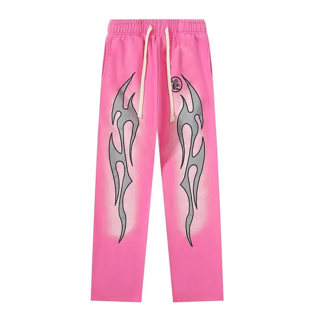 Hellstar Flame Joggers Pink with Grey Flames