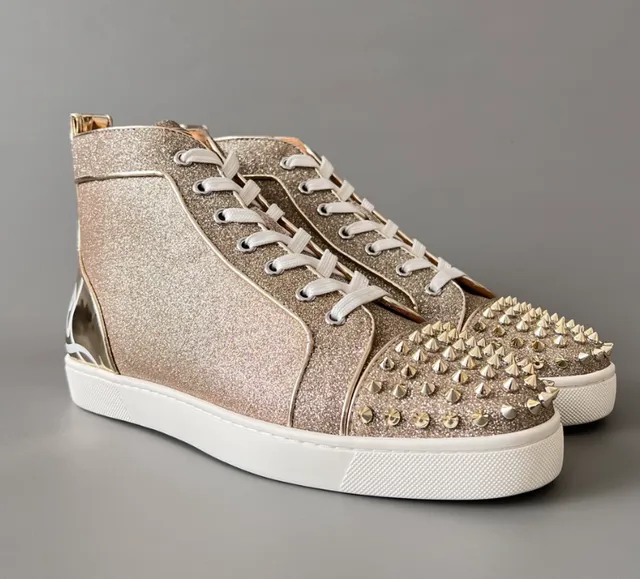 Christian Louboutin Louis Junior Spikes Glitter Gold