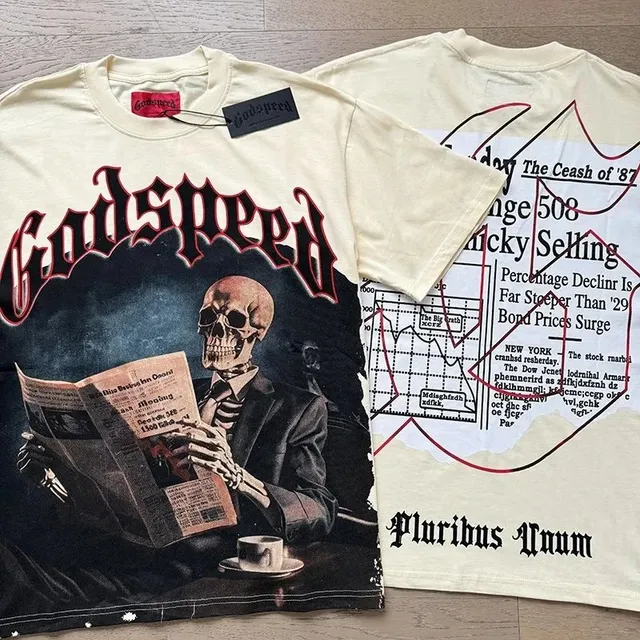 Godspeed t shirts Skeleton Newspaper Print