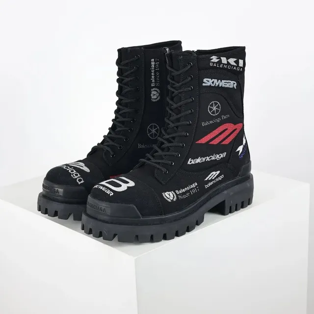 Balenciaga Combat Boots Logo Print
