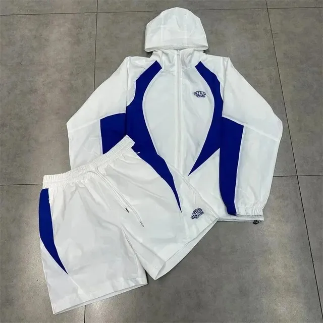 Windbreaker and Shorts Set White with Royal Blue Panels