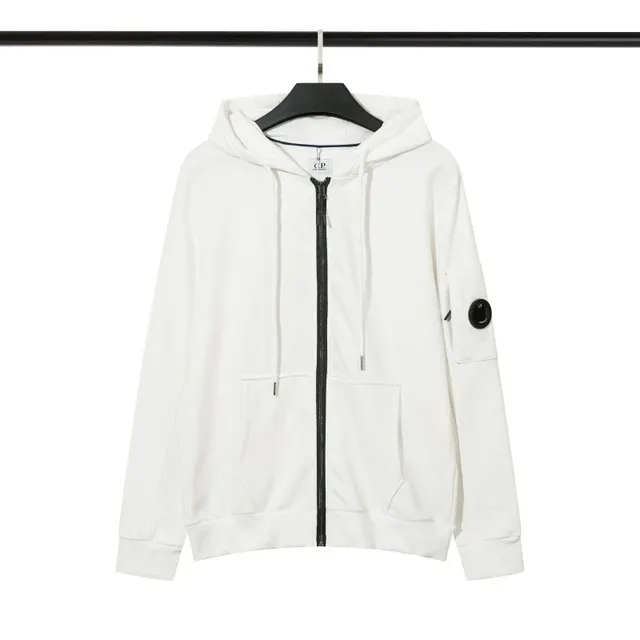 C.P. Company Goggle Hoodie White with Black Zip and Lens Patch