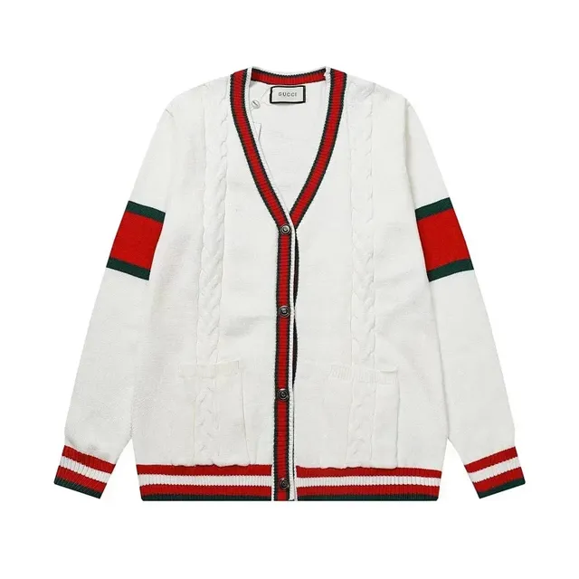 Gucci Cable Knit Cardigan Web Stripe Trim