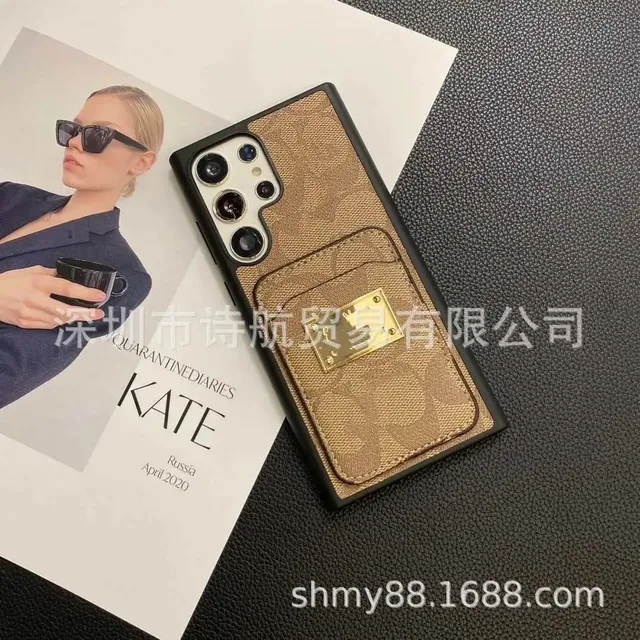 Coach Phone Case with Cardholder Signature Canvas with Gold Hardware