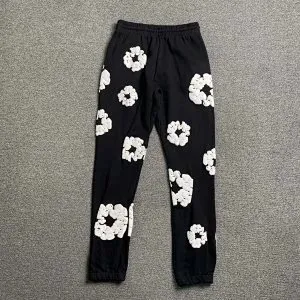 Floral Print Joggers Black with White Floral Appliqué