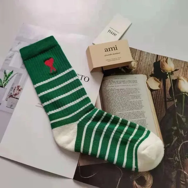 AMI Paris Crew Socks Heart Logo Stripe