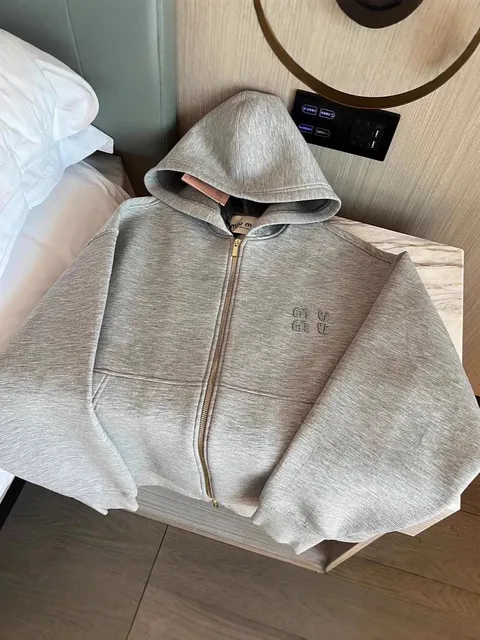Miu Miu Zip-Up Hoodie Embroidered Logo