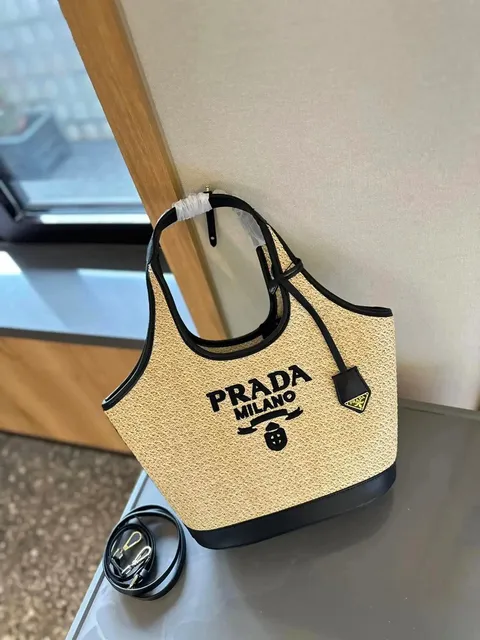 Prada Woven Tote Logo Print