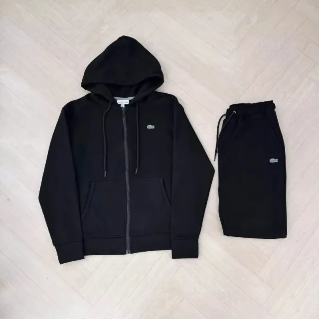 Lacoste Zip-Up Hoodie and Joggers Set Solid Black
