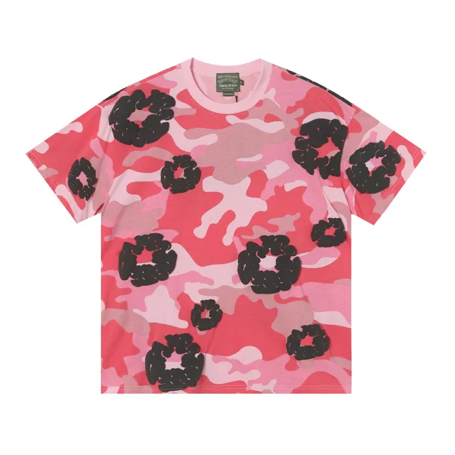 Denim Tears T-Shirt Pink Camo with Black Floral Print