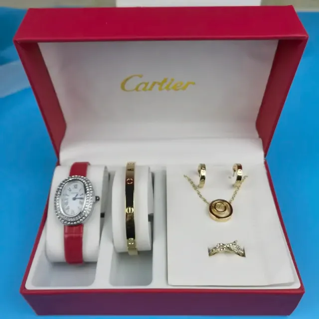 Cartier Love Set Oval Watch with Bracelet, Earrings, Necklace and Ring
