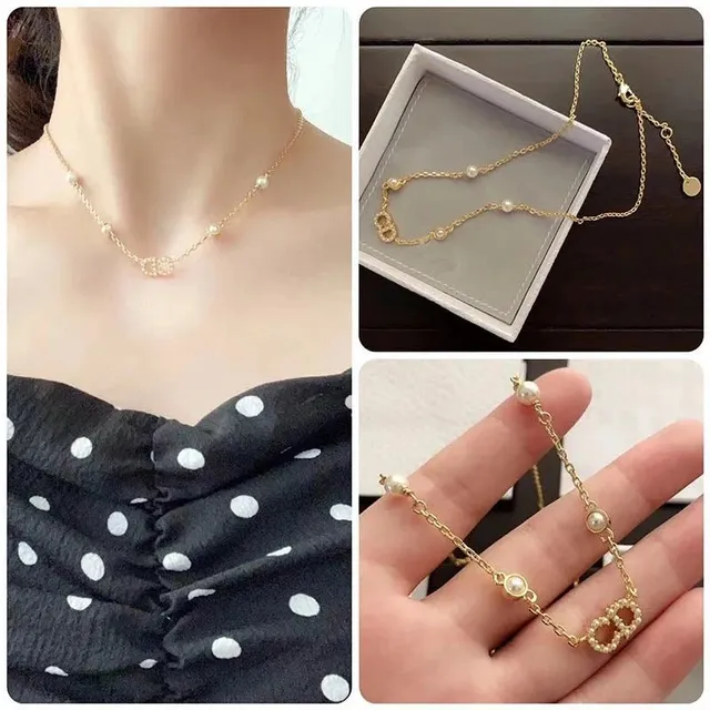 Swarovski Pearl Chain Necklace Crystal-Embellished