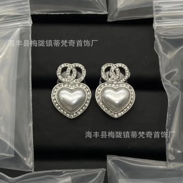 Chanel Heart Earrings Pearl and Crystal