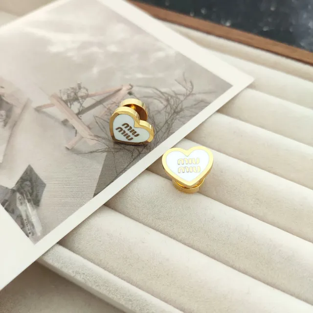 Miu Miu Heart Stud Earrings Enamel Logo