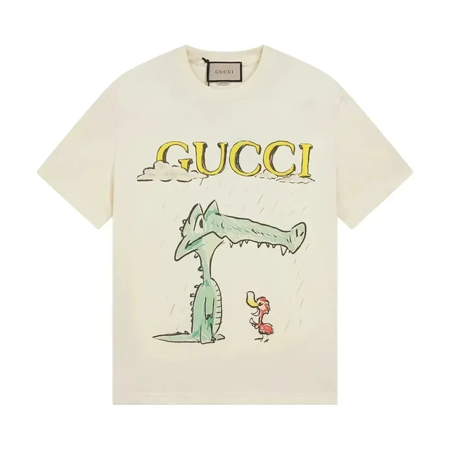 Gucci Graphic T-Shirt Crocodile and Flamingo Print