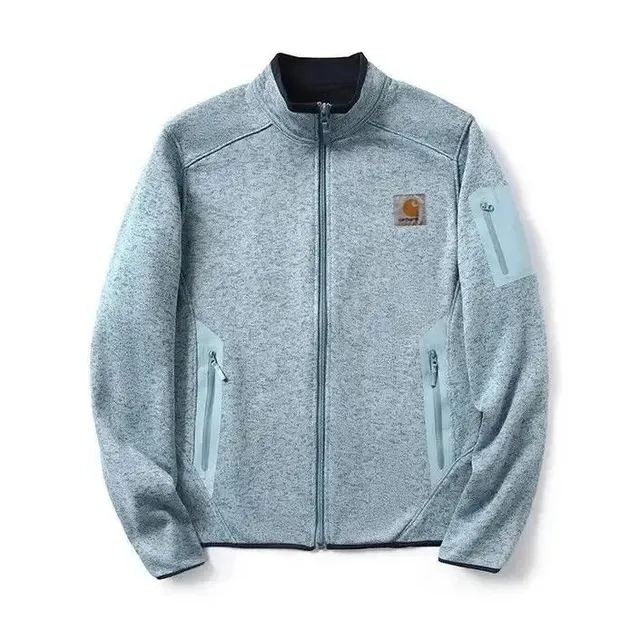 Carhartt Full-Zip Fleece Jacket Heather Grey with Light Blue Accents