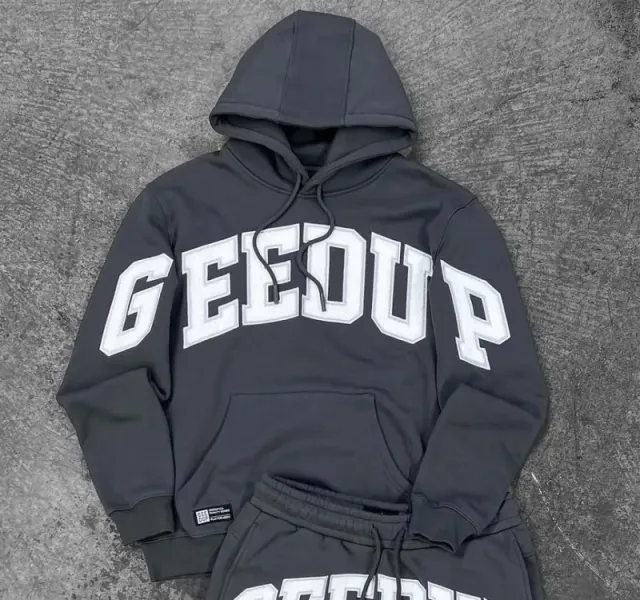 Geedup Co. Arch Logo Hoodie Grey with White Appliqué