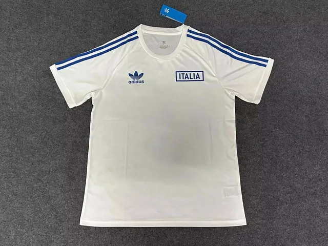 Adidas Italy National Team Tee White with Blue Stripes