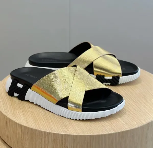 Hermès Oran Sandal Metallic Gold Cross Strap