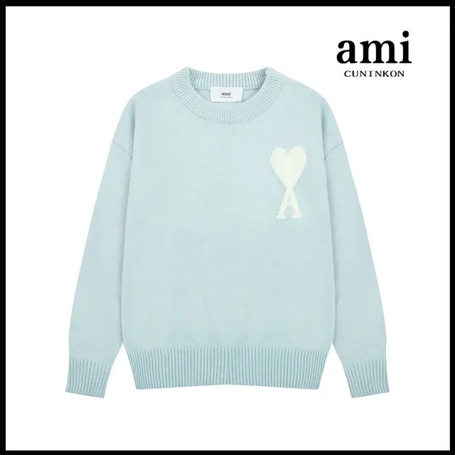 AMI Paris Heart Logo Sweater Mint Blue