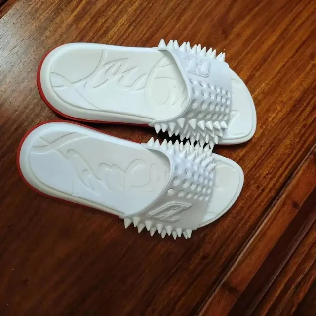 Christian Louboutin Louis Junior Spikes White with Red Sole