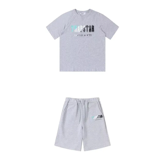 Trapstar Logo Tee and Shorts Set Heather Grey