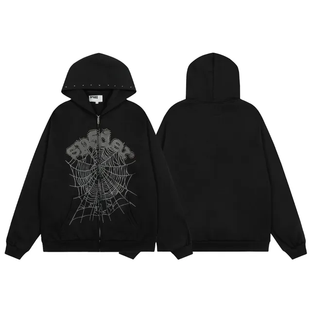 Sp5der Zip-Up Hoodie Spider Web Graphic