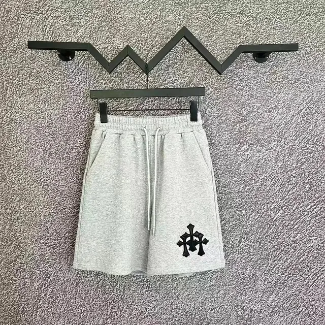 Chrome Hearts Cross Logo Shorts Heather Grey with Black Cross Embroidery