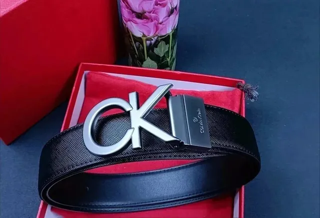 Calvin Klein CK Logo Belt Matte Silver Buckle