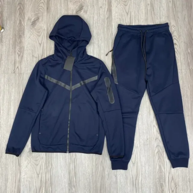 Nike Tech Fleece Hoodie and Joggers Navy with Reflective Accents