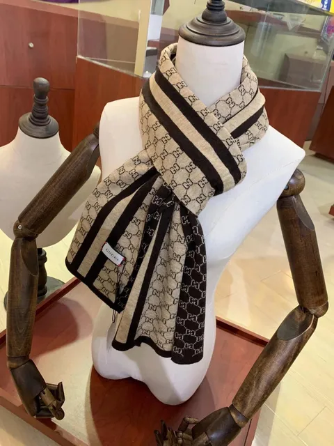 Gucci GG Knit Scarf Beige and Black Stripe