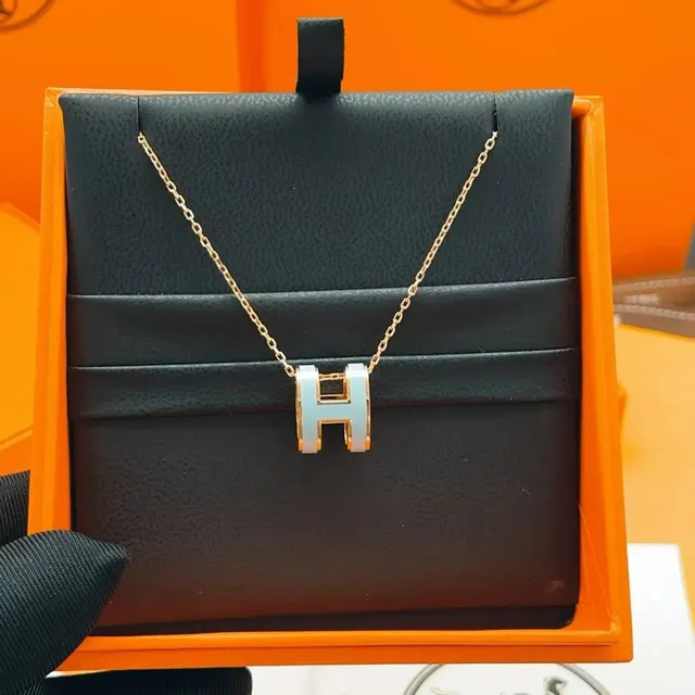 Hermès H Pendant Necklace Opaline Enamel