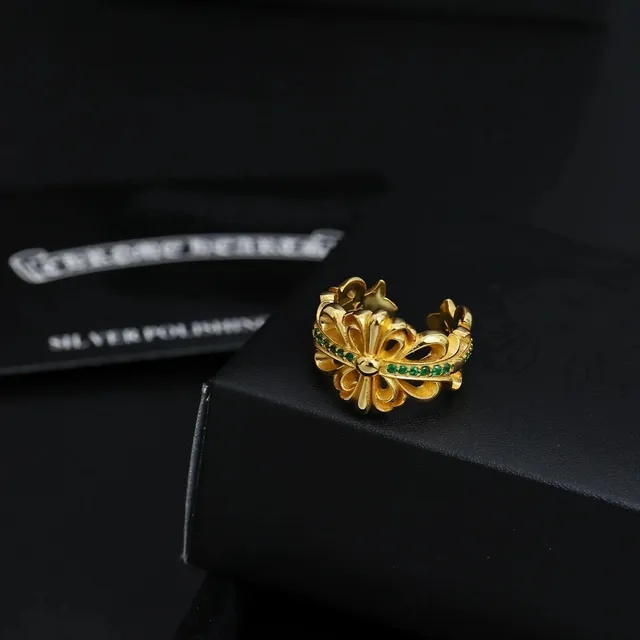 Chrome Hearts Floral Cuff Ring Emerald Accents