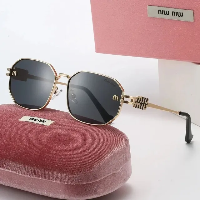 Miu Miu Octagonal Sunglasses Gold Frame with Logo Temples