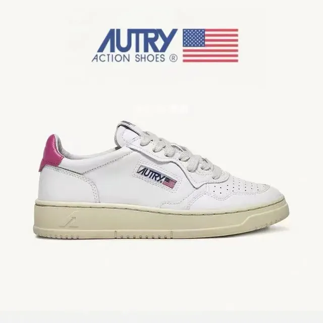 Autry Medalist Low White with Pink Heel Tab