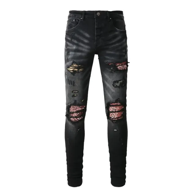 Amiri Distressed Skinny Jeans Bandana Patch