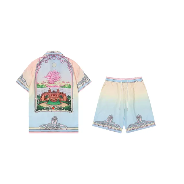 Casablanca Printed Short-Sleeve Shirt and Shorts Set Pastel Gradient with Medusa Motif