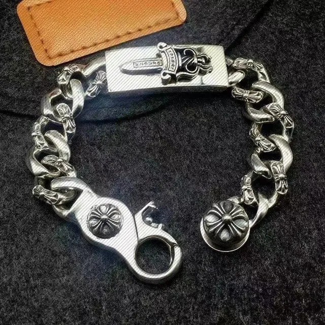 Chrome Hearts Curb Chain Bracelet Cross Dagger