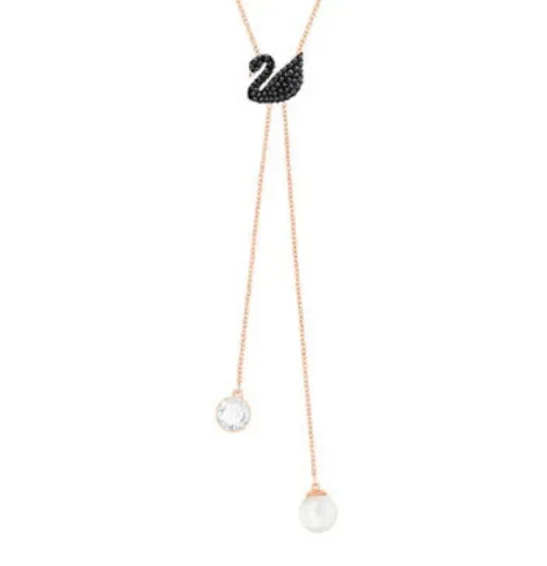 Swarovski Swan Lariat Necklace Crystal and Pearl