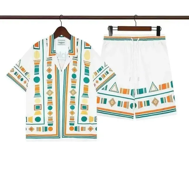 Casablanca Printed Short-Sleeve Shirt and Shorts Set Geometric Pattern