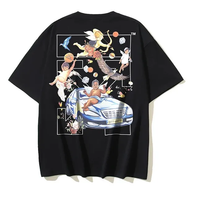 Off-White Graphic Tee Angels and Mercedes-Benz Print
