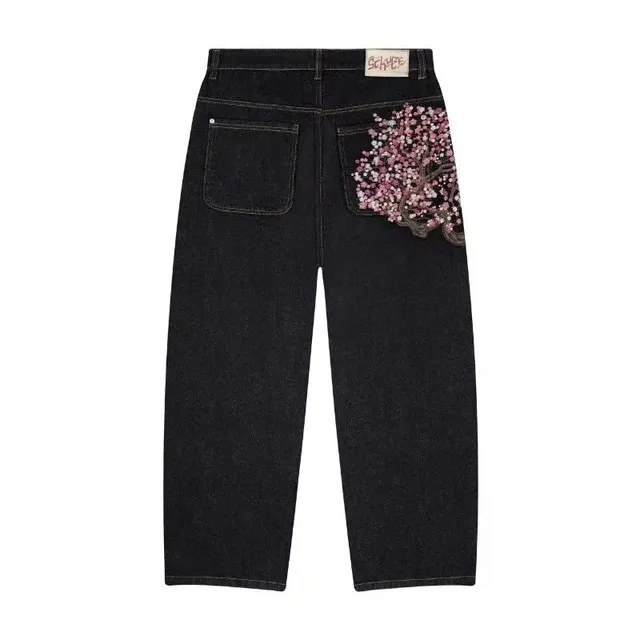 Dior Embroidered Denim Jeans Cherry Blossom Patch