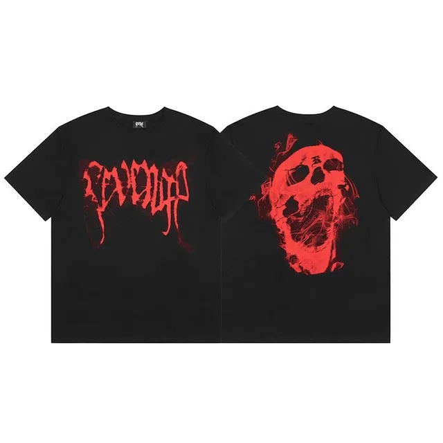 Revenge Graphic Tee Skull and Logo Print